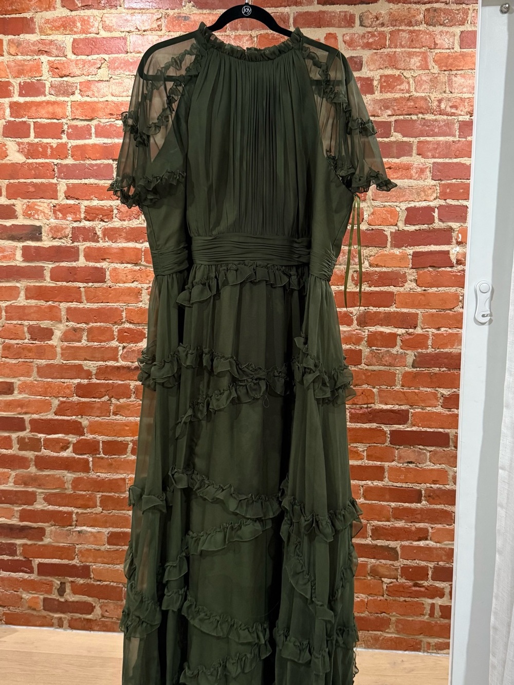Mac Duggal Olive Green Ruffle Tiered Maxi Dress
